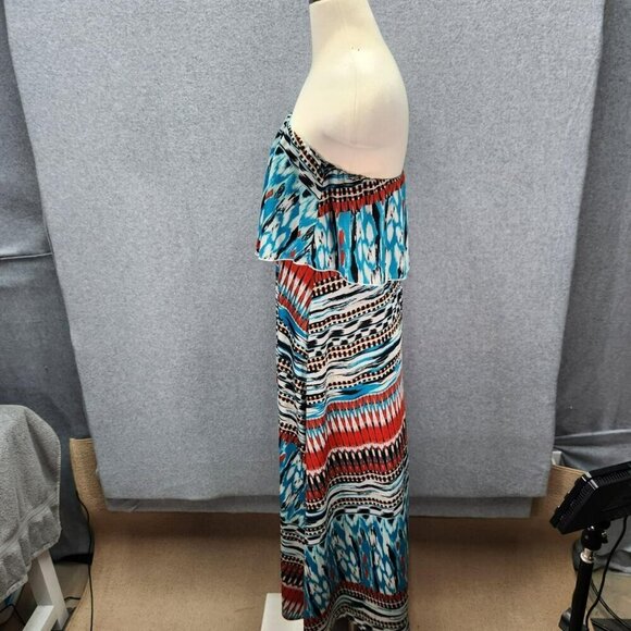 Soho Chick Strapless Maxi Dress L Multicolor Geometric Print Polyester Spandex B - Picture 2 of 6